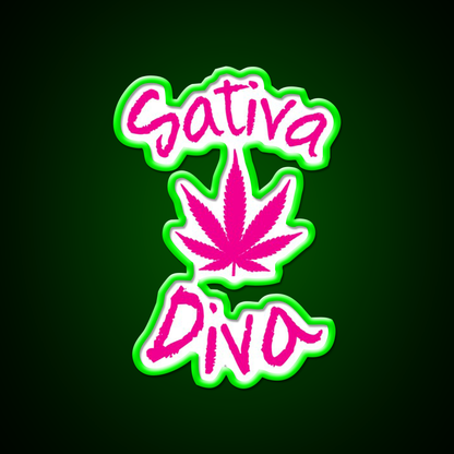 Sativa Diva Stoner Chick Hemp Inspired Green Leaf Led Neon Sign Rgb Color