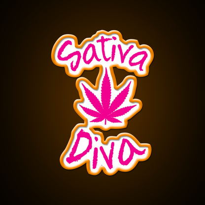Sativa Diva Stoner Chick Hemp Inspired Green Leaf Led Neon Sign Rgb Color