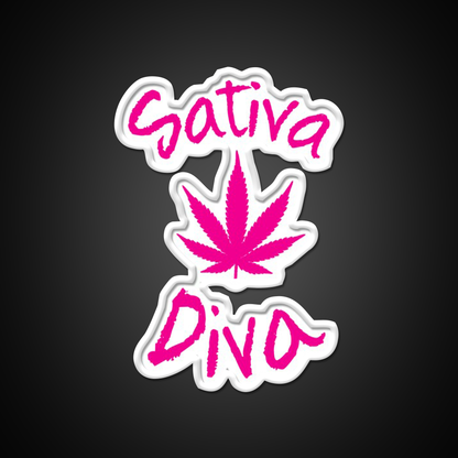 Sativa Diva Stoner Chick Hemp Inspired Green Leaf Led Neon Sign Rgb Color