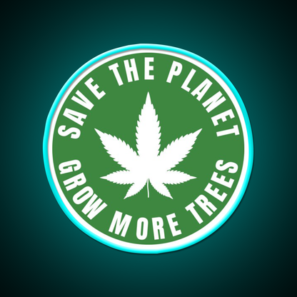 Save The Planet Grow More Trees Hemp Inspired Green Leaf Led Neon Sign Rgb Color - Size and dimension reference