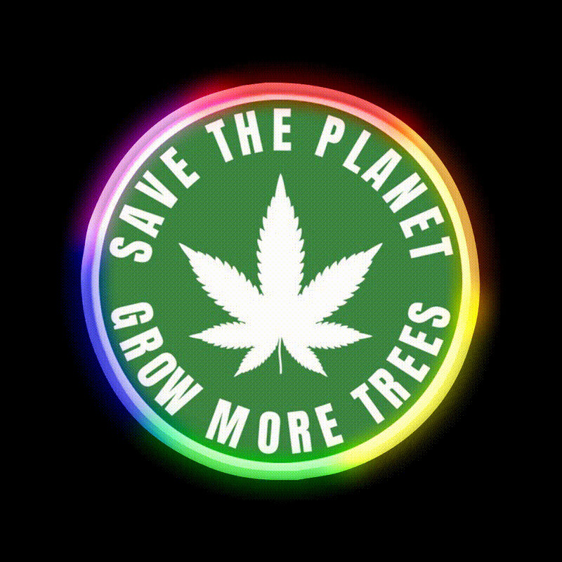 Save The Planet Grow More Trees Hemp Inspired Green Leaf Led Neon Sign Rgb Color - LED neon sign close-up detail