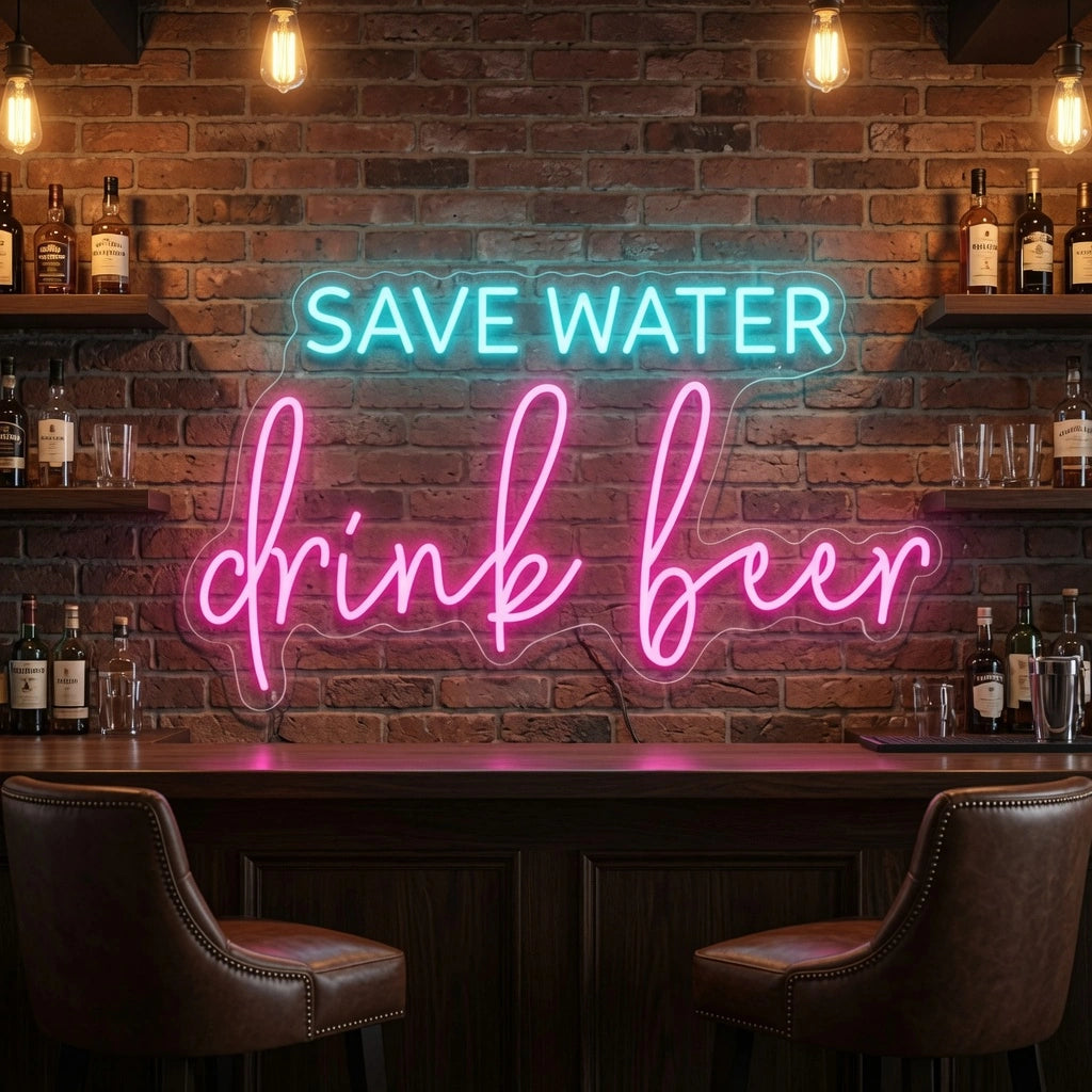 Save Water Drink Beer LED Neon Sign Home Wall Art - 03 Real Lifestyle Scene