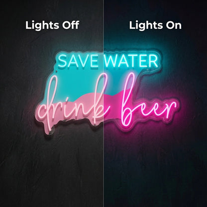 Save Water Drink Beer LED Neon Sign Home Wall Art - 06 Day Night Comparison