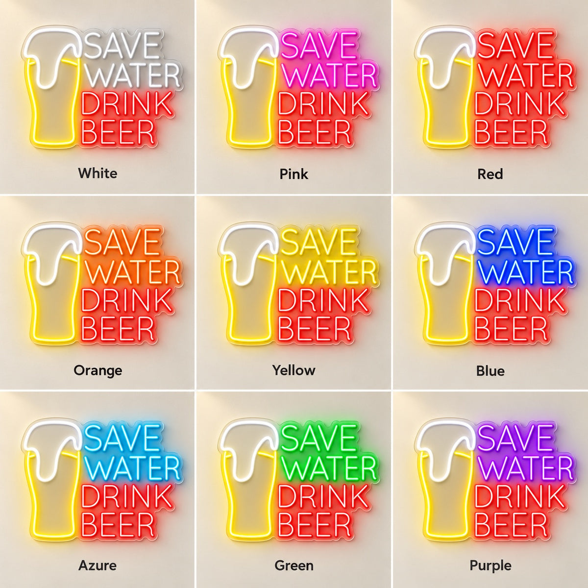 Save Water Drink Beer LED Neon Sign - nine-color grid