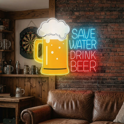 Save Water Drink Beer Room Decor LED Neon Sign - 03 Real Lifestyle Scene