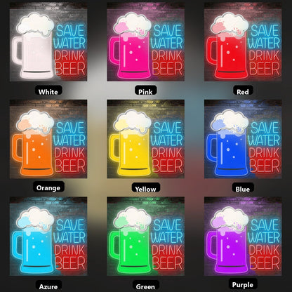 Save Water Drink Beer Room Decor LED Neon Sign - 05 Color Grid