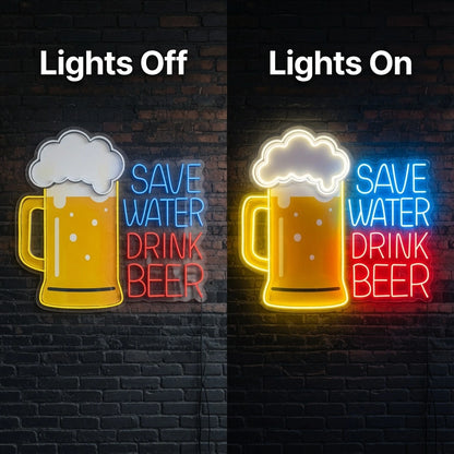Save Water Drink Beer Room Decor LED Neon Sign - 06 Day Night Comparison