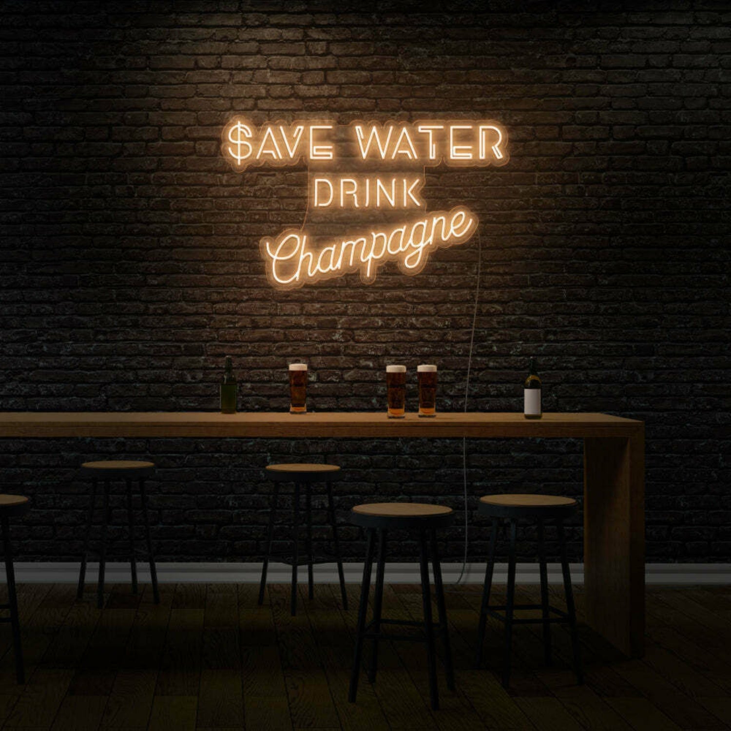 Save Water Drink Champagne Led Sign | Shineneon
