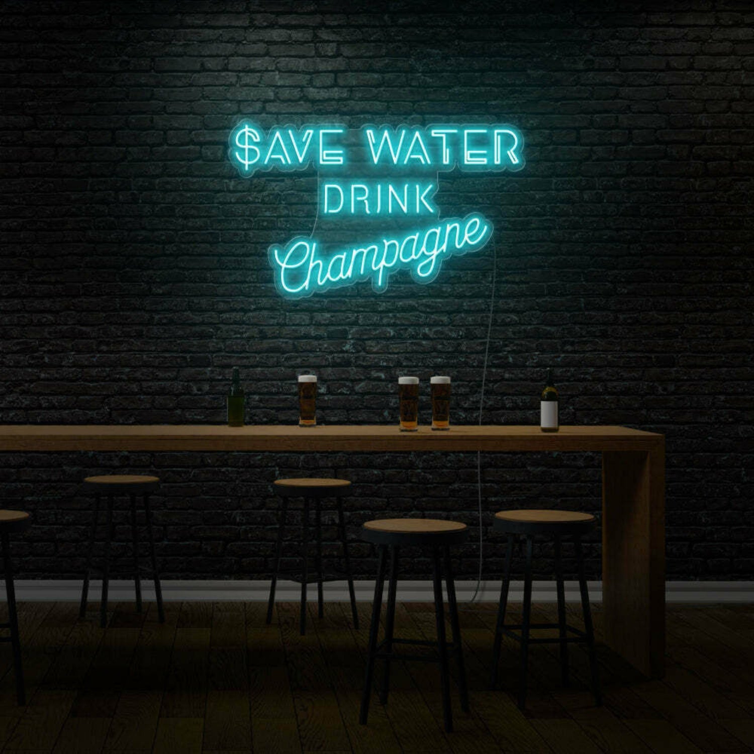 Save Water Drink Champagne Led Sign | Shineneon