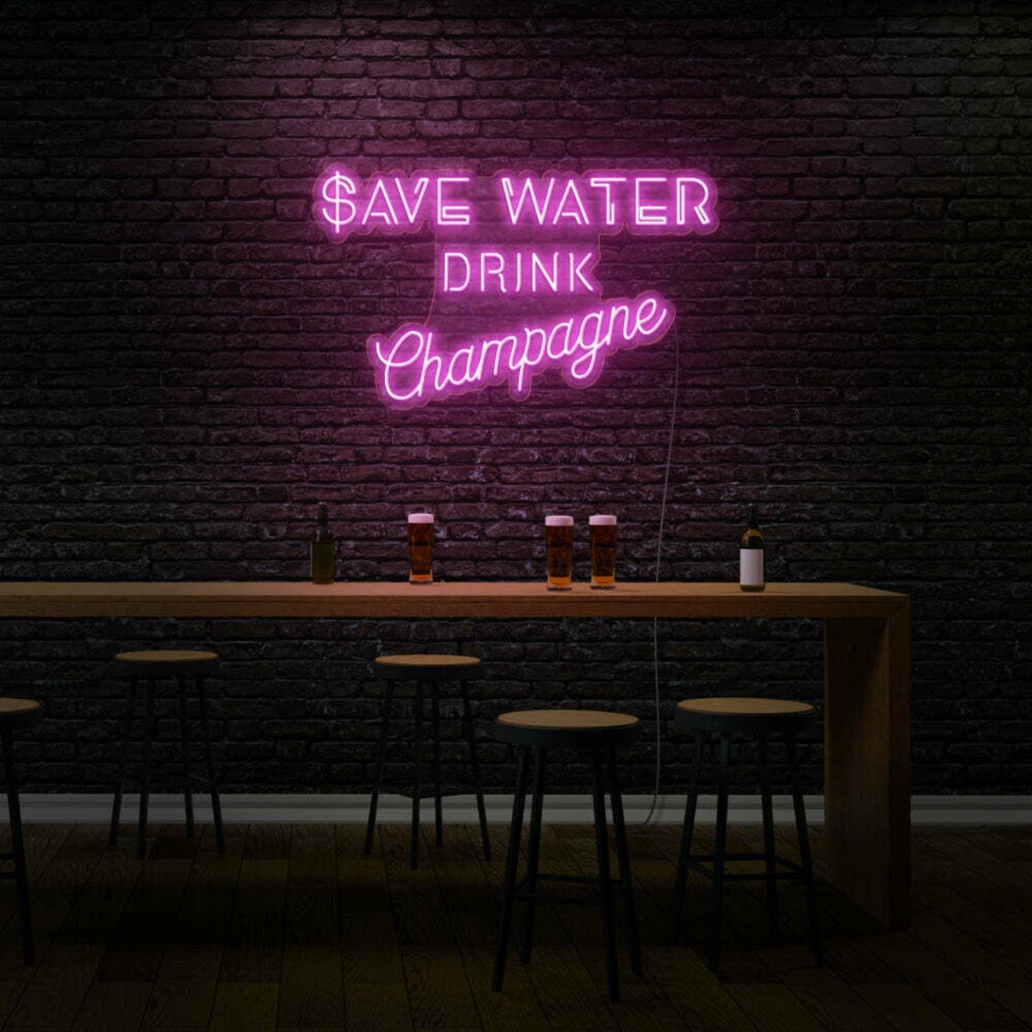 Save Water Drink Champagne Led Sign | Shineneon