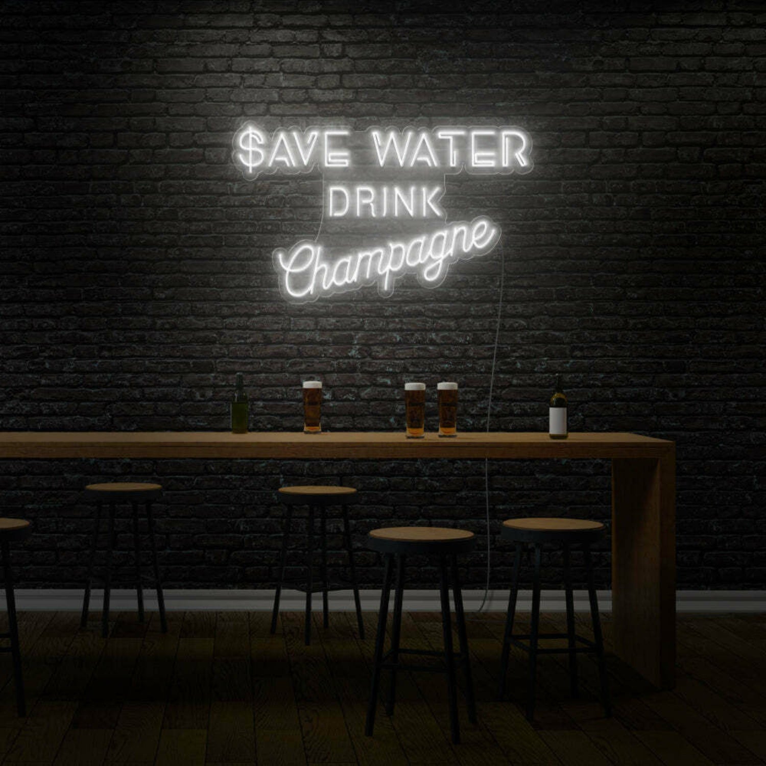 Save Water Drink Champagne Led Sign | Shineneon