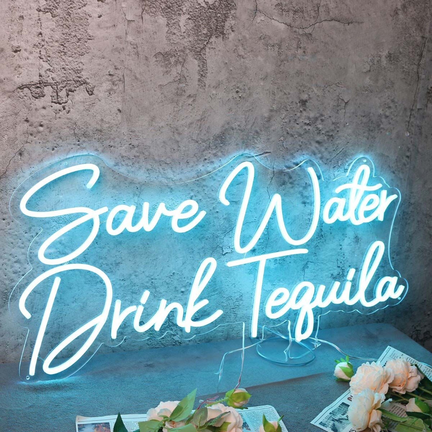 Save Water Drink Tequila Blue Led Neon Sign - Shineneon