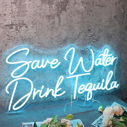 Save Water Drink Tequila Blue Led Neon Sign - Shineneon