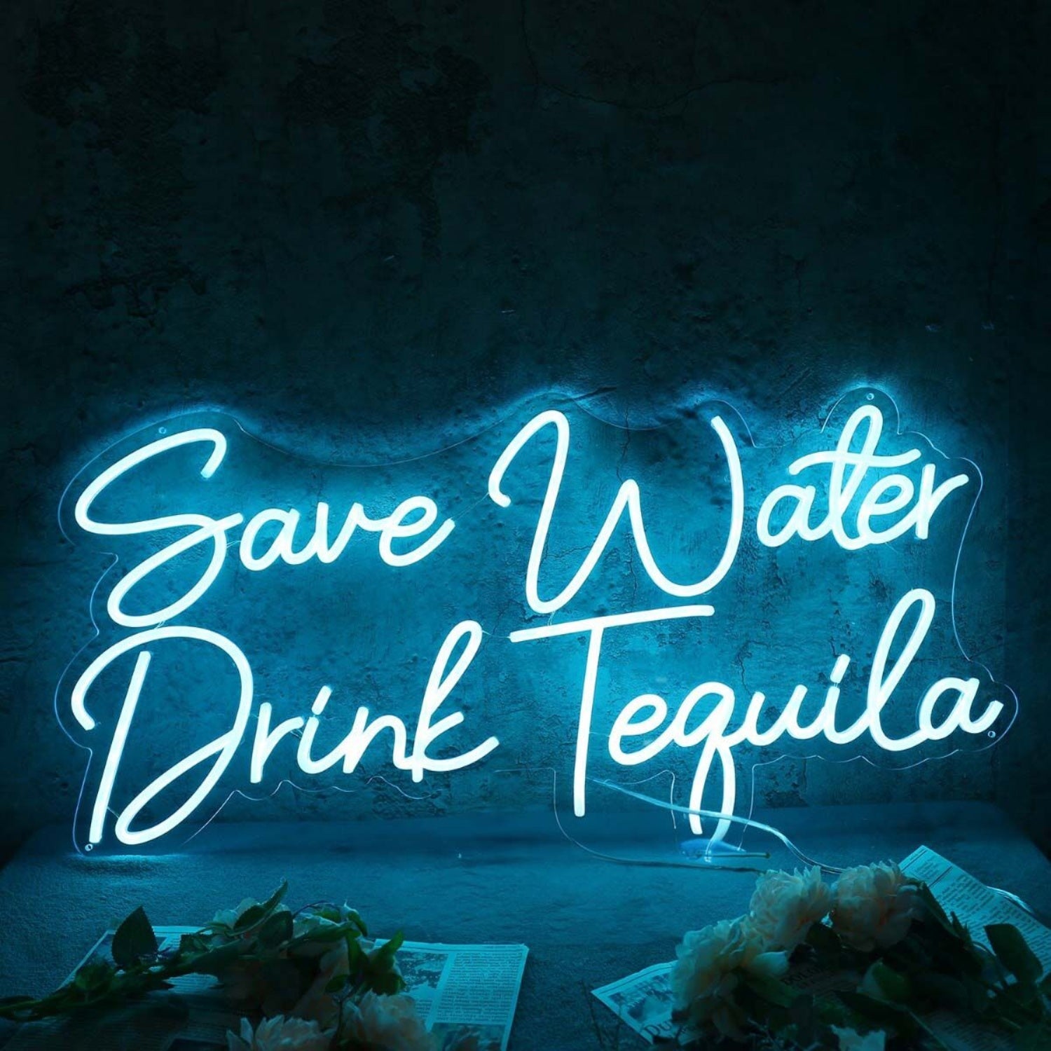 Save Water Drink Tequila Blue Led Neon Sign - Shineneon