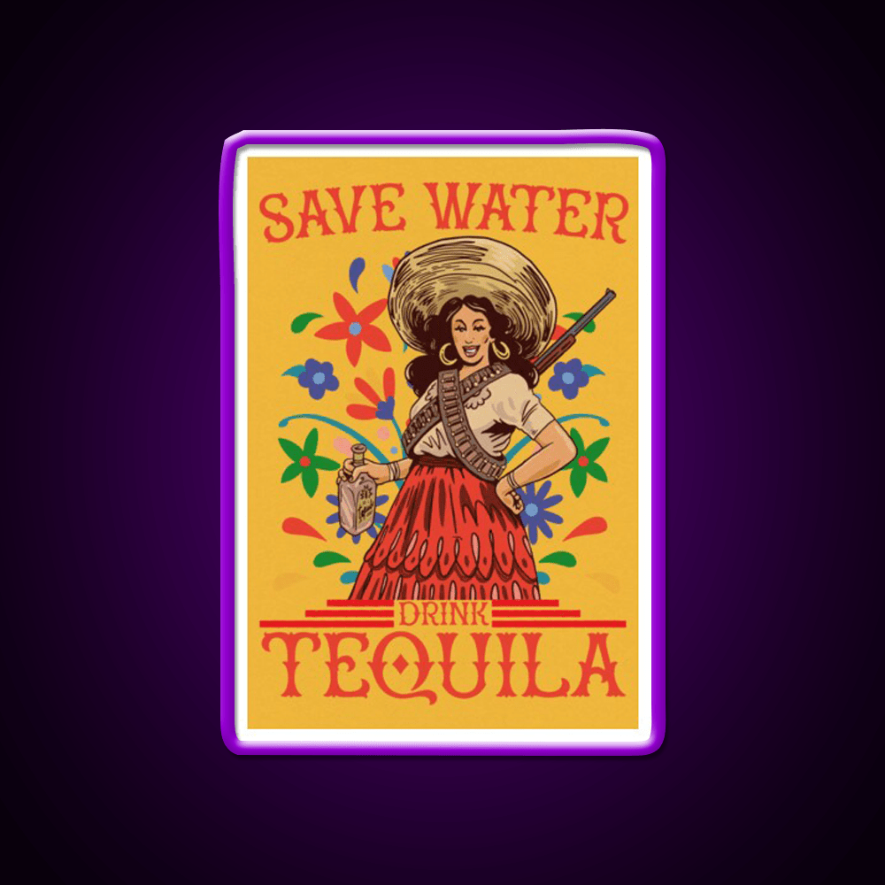 Save Water Drink Tequila Funny Woman Art Party Drink Tequila Led Neon Sign Rgb Color - Shineneon