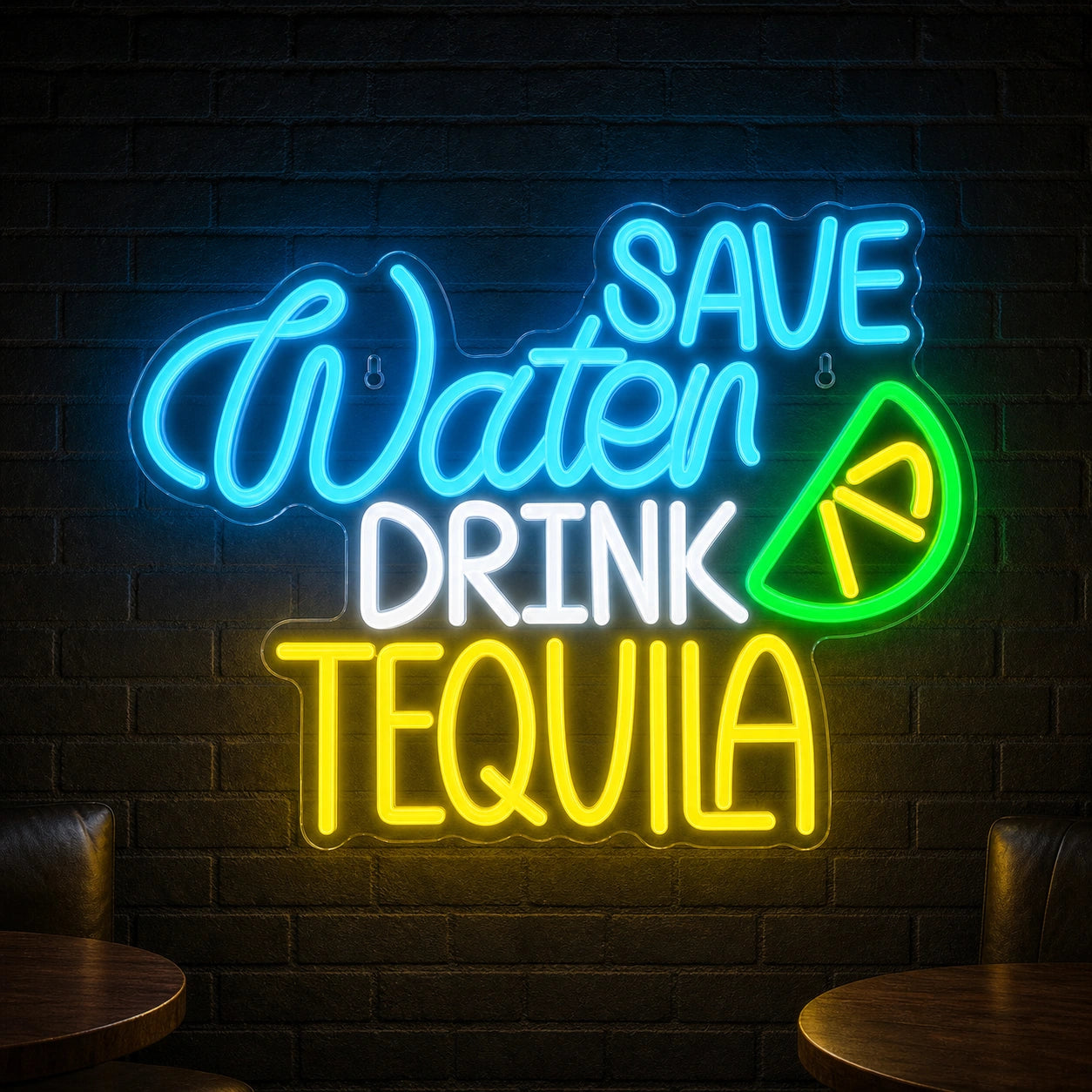 Save Water Drink Tequila LED Neon Sign Garage Man Cave Neon Sign real lifestyle scene