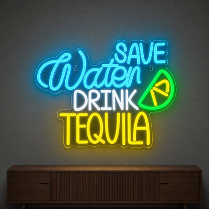 Save Water Drink Tequila LED Neon Sign Garage Man Cave Neon Sign size image