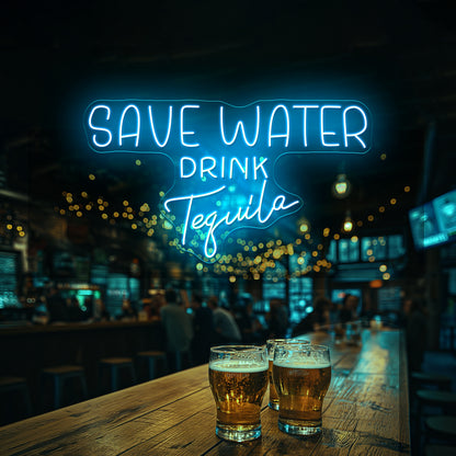 Save Water Drink Tequila Neon Sign Pink Led Signs