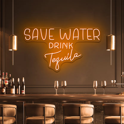 Save Water Drink Tequila Neon Sign Pink Led Signs