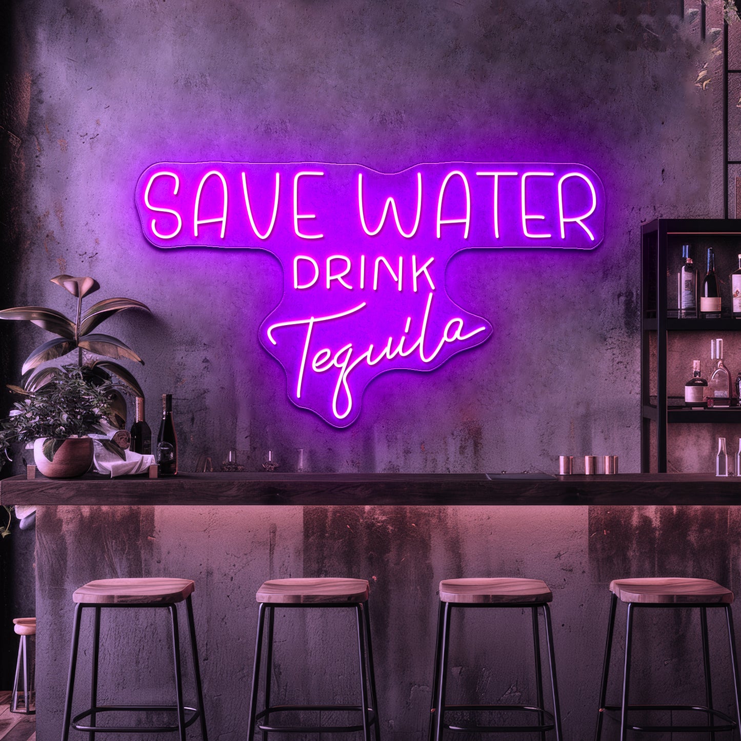 Save Water Drink Tequila Neon Sign Pink Led Signs