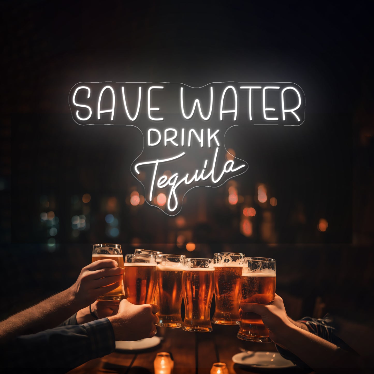 Save Water Drink Tequila Neon Sign Pink Led Signs