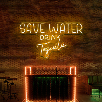 Save Water Drink Tequila Neon Sign Pink Led Signs