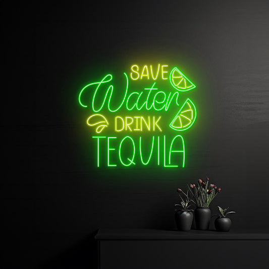 Save Water Drink Tequila Neon Sign Wine Bar Pub Room Wall Decor