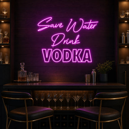 Save Water Drink Vodka LED Neon Sign Garage Man Cave Neon Sign real lifestyle scene