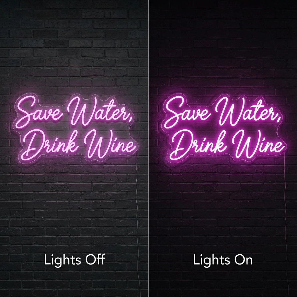 Save Water Drink Wine LED Neon Sign Wall Neon Sign - 06 Day Night Comparison