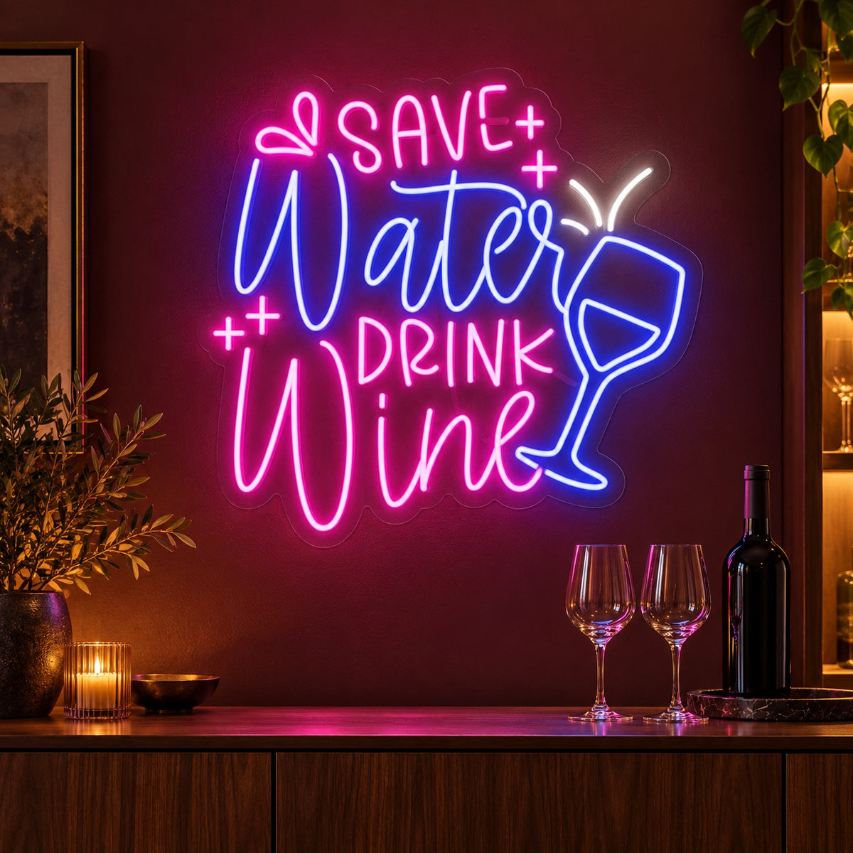 Save Water Drink Wine LED Neon Sign - advertising view