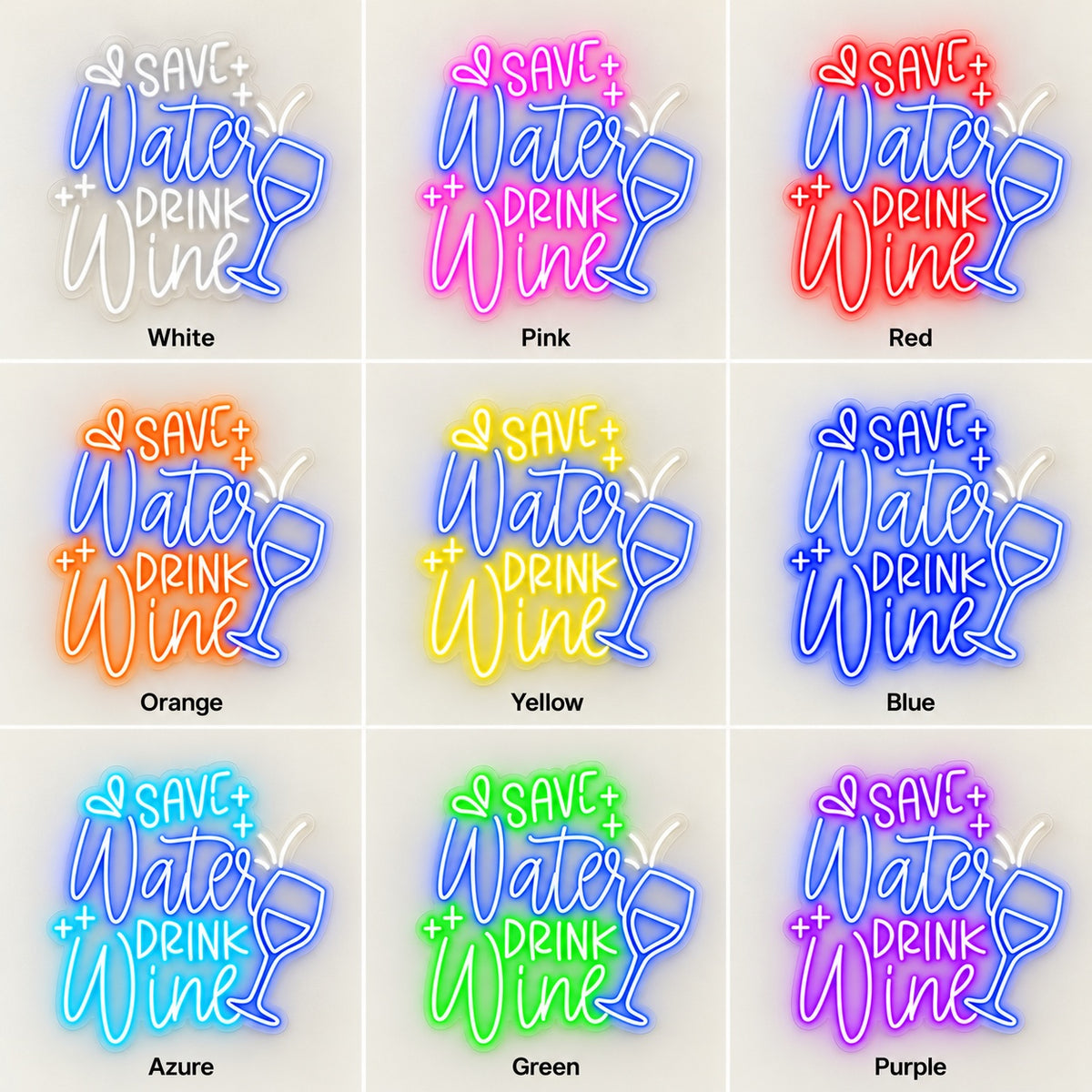 Save Water Drink Wine LED Neon Sign - nine-color grid
