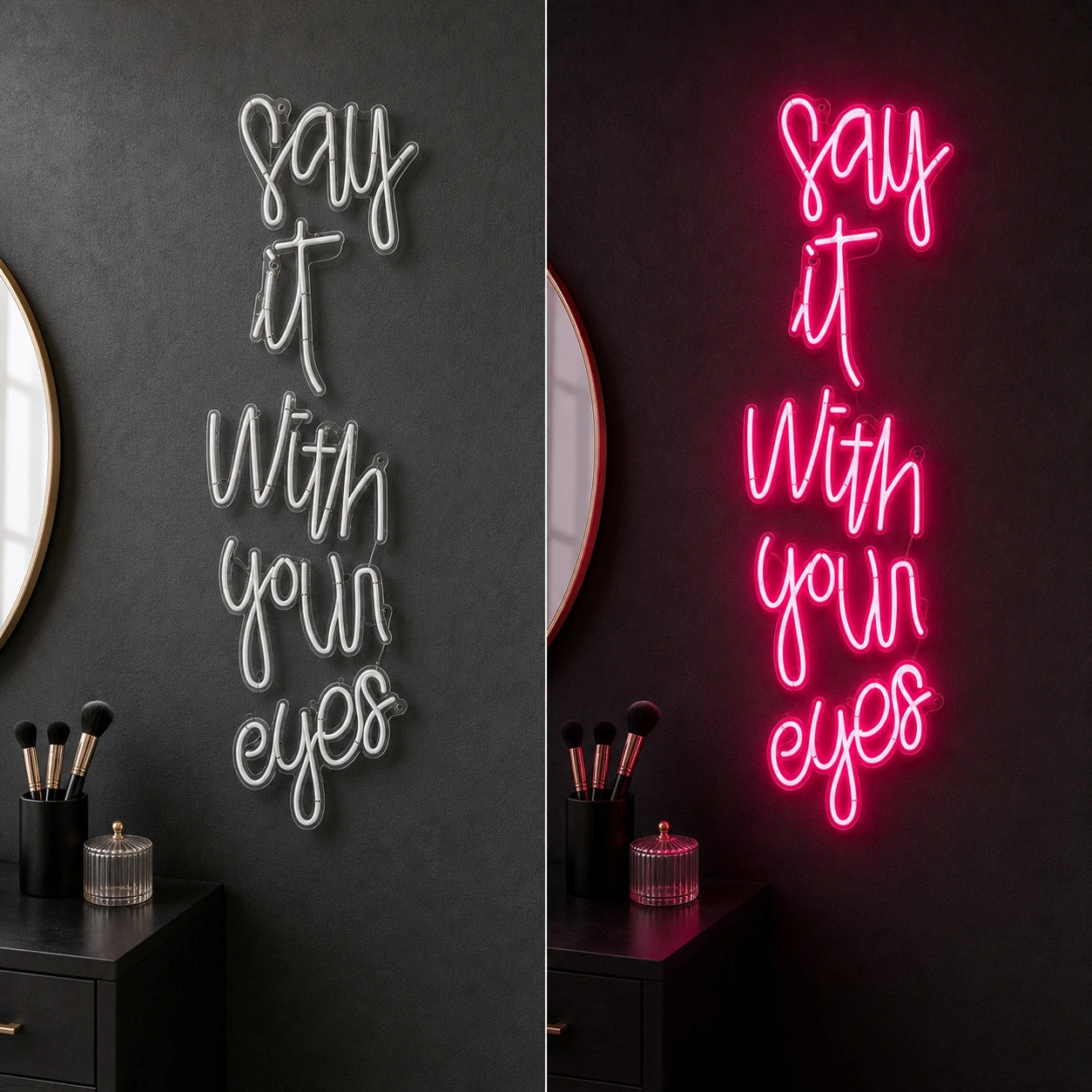 Say It LED Neon Sign Garage Man Cave Neon Sign day and night comparison