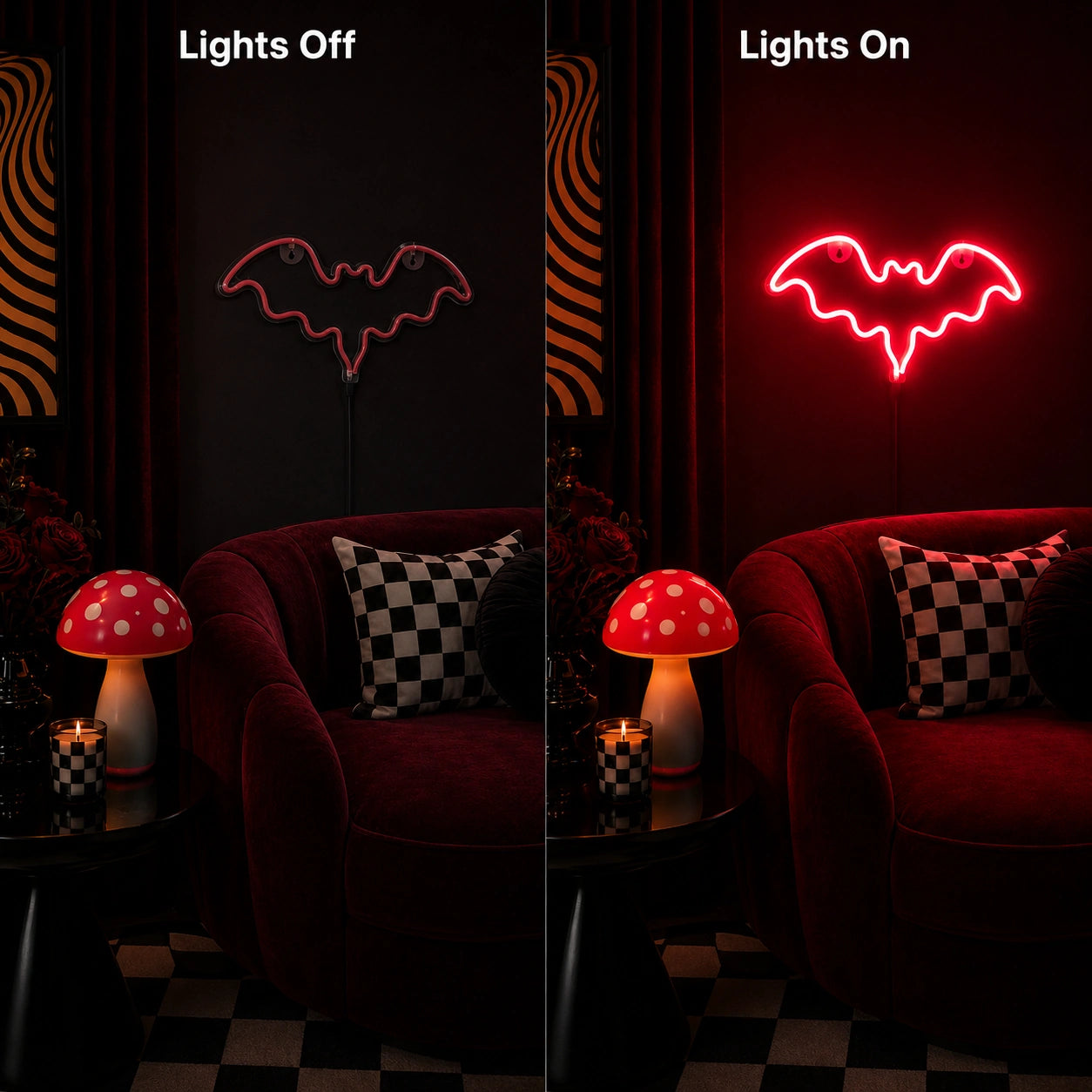 Scalloped Bat Wings Outline LED Neon Sign main product image