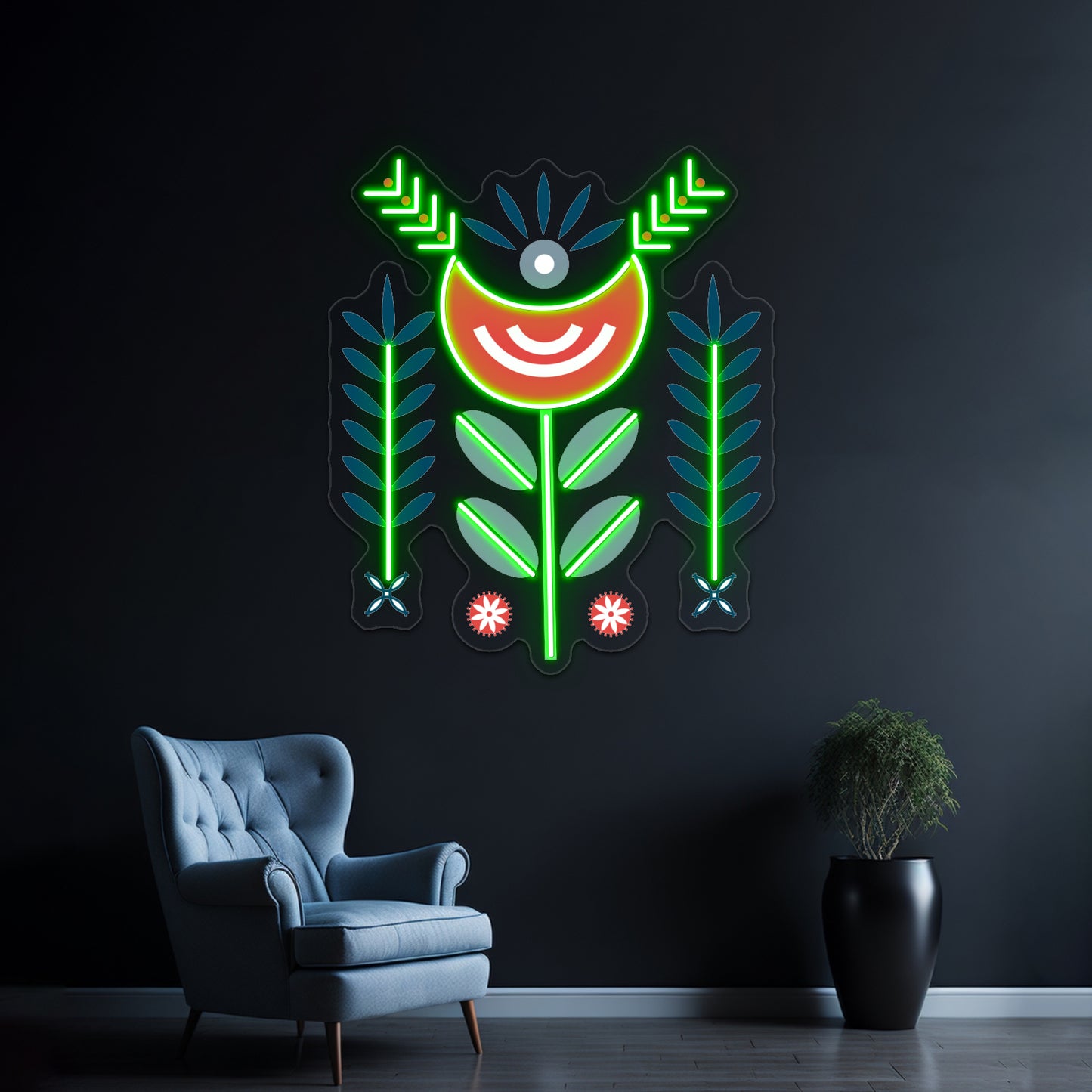 Scandinavian Folk Pattern Art Wall Artwork Neon Signs