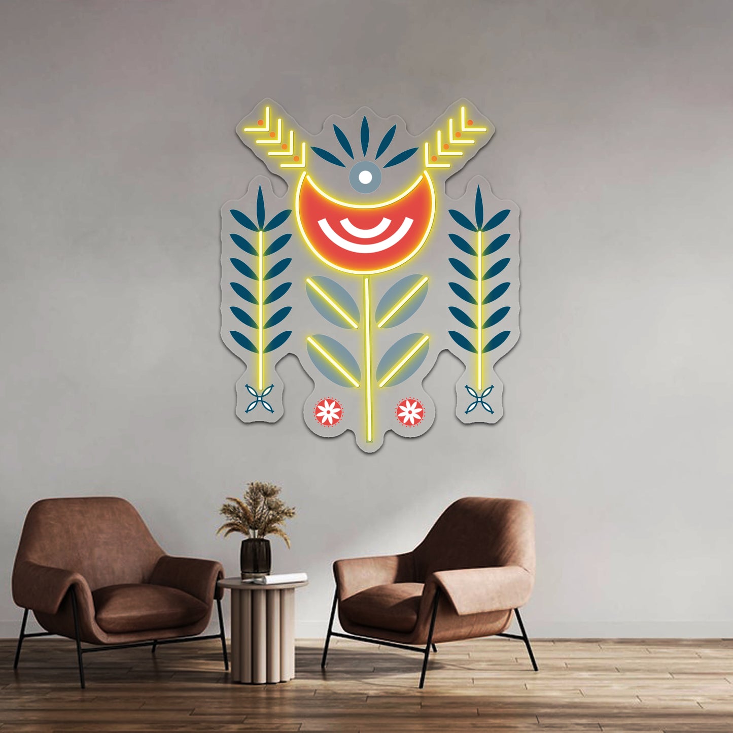 Scandinavian Folk Pattern Art Wall Artwork Neon Signs