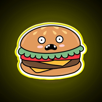 Scared Hamburger Fast Food Led Neon Sign For Burger Place Rgb Color - Custom LED neon sign front view