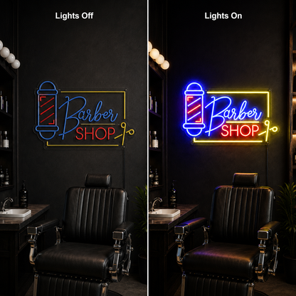 Schild Barbershop Mit LED Neon Sign - 06 Day Night Comparison