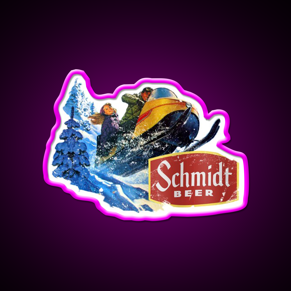 Schmidt Beer Snowmobile Beer Bar Decor Led Neon Sign Rgb Color - Neon sign mounted on wall in room