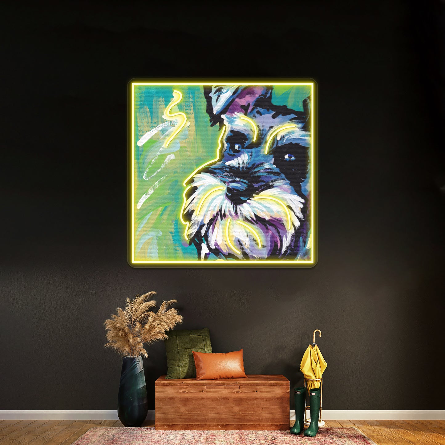 Schnauzer Bright Colorful Pop Dog Artwork Custom Led Signs