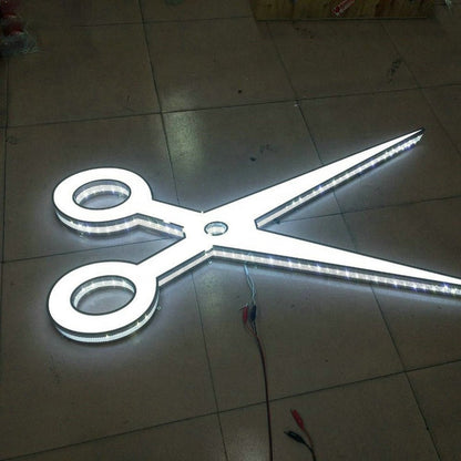 Scissors Logo Sign 3D Frontlit And Backlit Channel Letter Led Light Sign - Shineneon