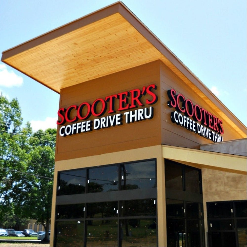 Scooters Coffee Drive Thru 3D Frontlit And Backlit Channel Letter Led Light Sign - Shineneon