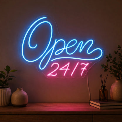 Script Open 24 Seven Neon Sign LED Neon Sign high-converting product image