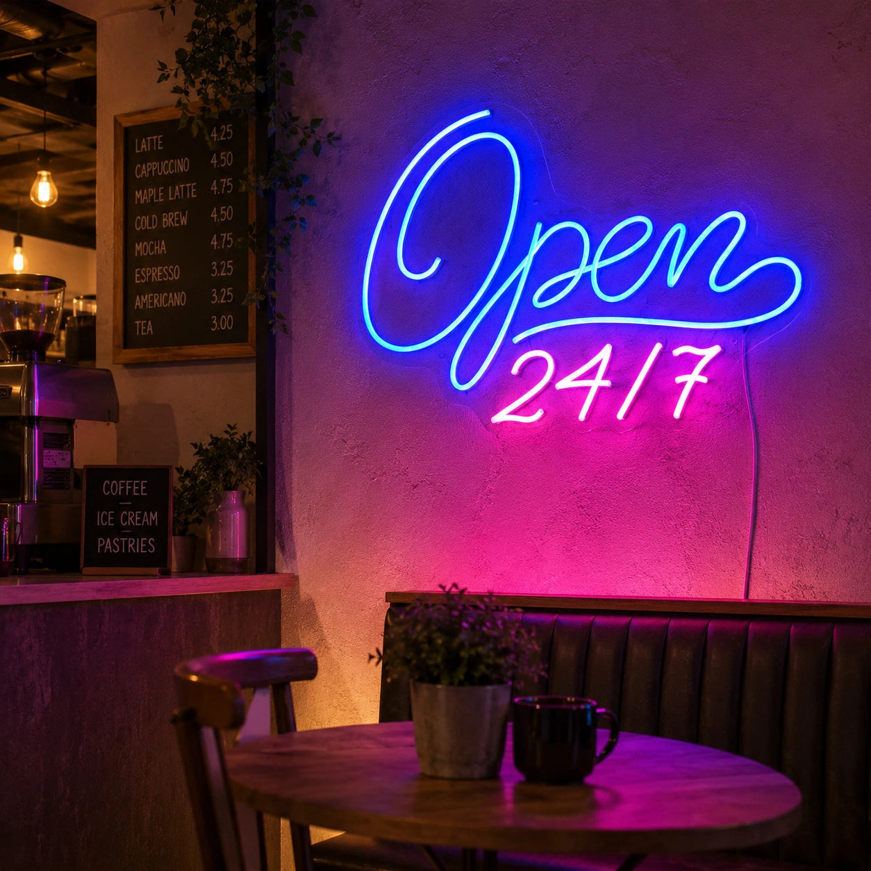 Script Open 24 Seven Neon Sign LED Neon Sign real lifestyle scene