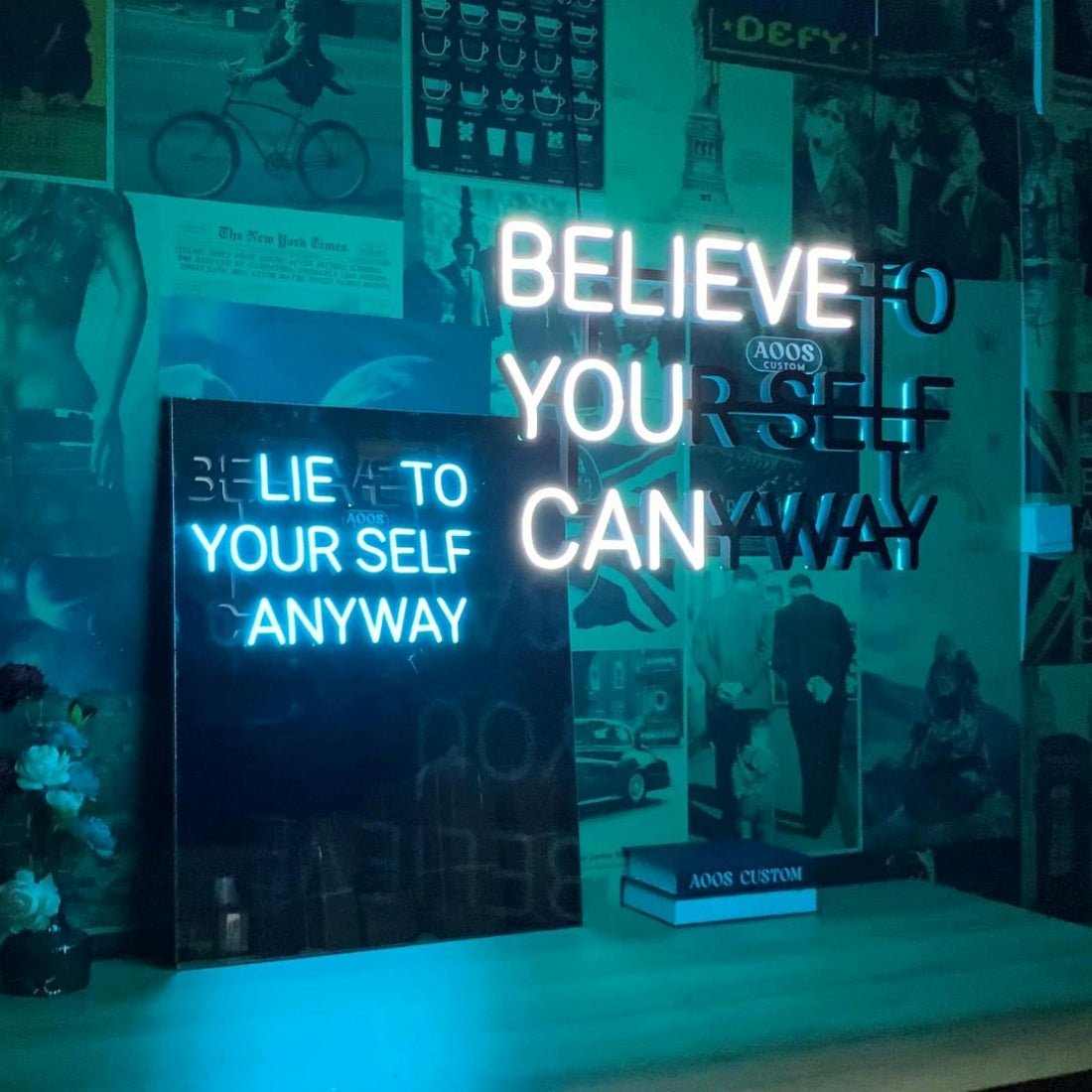 Sculpt Neon Sign Mirrored Hidden Messages Believe You Can And Lie To Yourself Anyway Led Business Sign - Shineneon