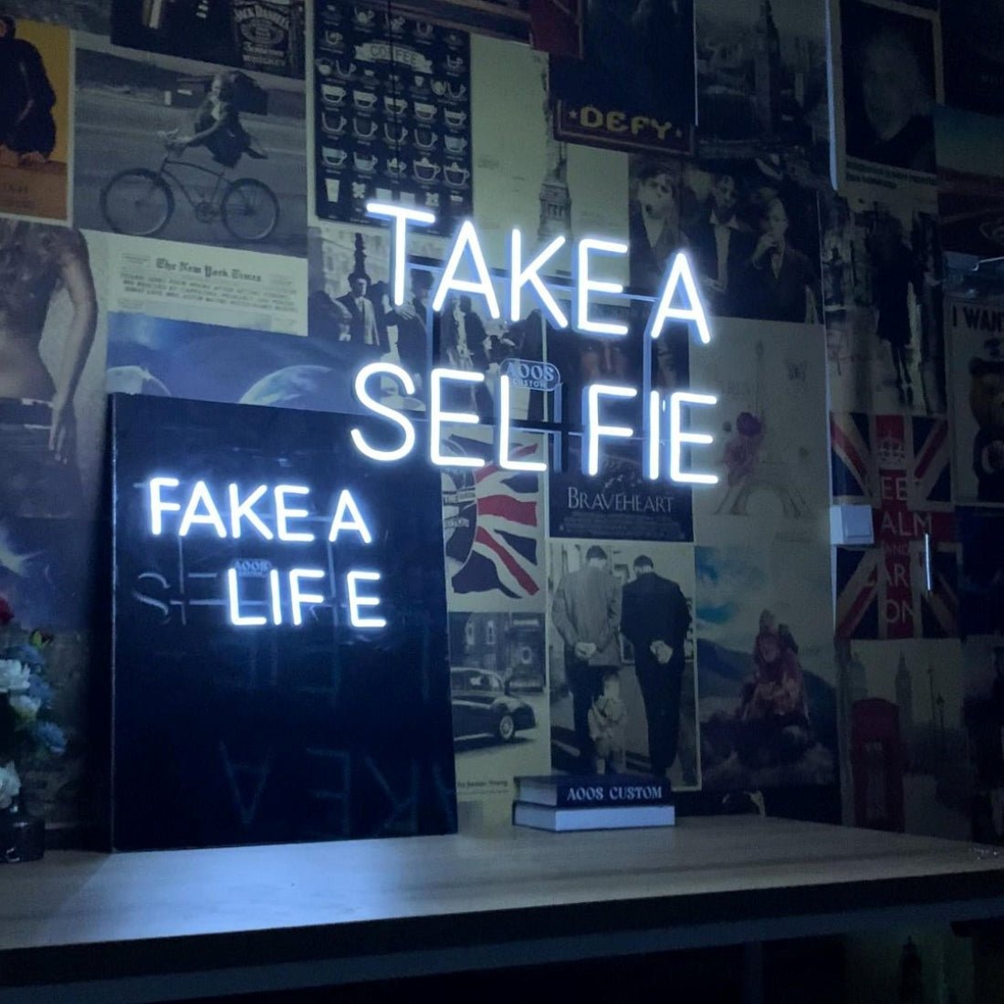 Sculpt Neon Sign Mirrored Hidden Messages Take A Selfie And Fake A Life Led Business Sign - Shineneon