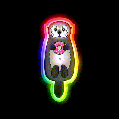 Sea Otter With Donut Otter Holding Doughnut Snack Food Led Neon Sign Rgb Color - LED neon sign close-up detail