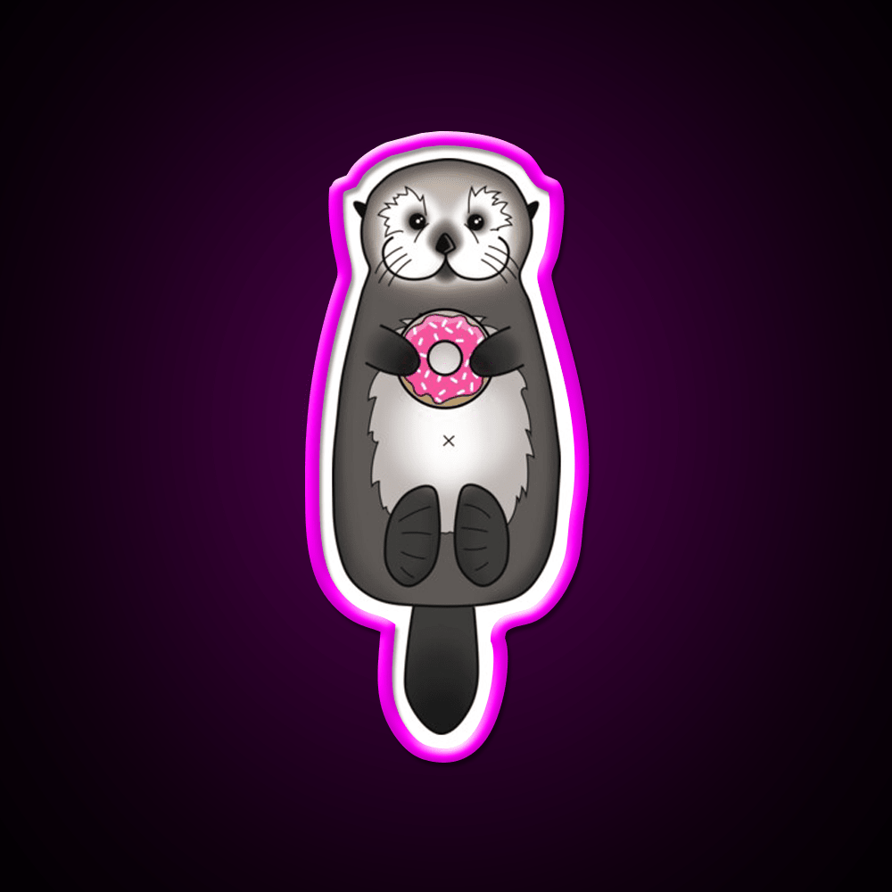 Sea Otter With Donut Otter Holding Doughnut Snack Food Led Neon Sign Rgb Color - Shineneon