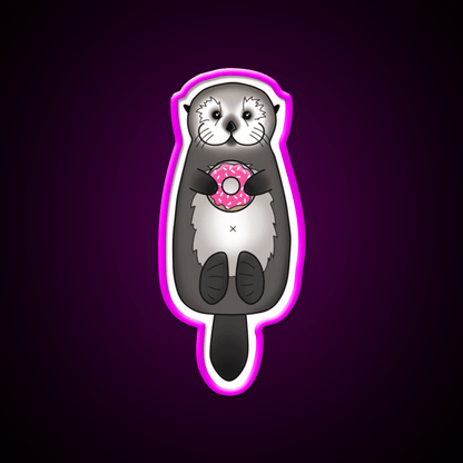 Sea Otter With Donut Otter Holding Doughnut Snack Food Led Neon Sign Rgb Color - Shineneon