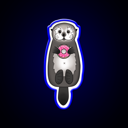 Sea Otter With Donut Otter Holding Doughnut Snack Food Led Neon Sign Rgb Color - Shineneon