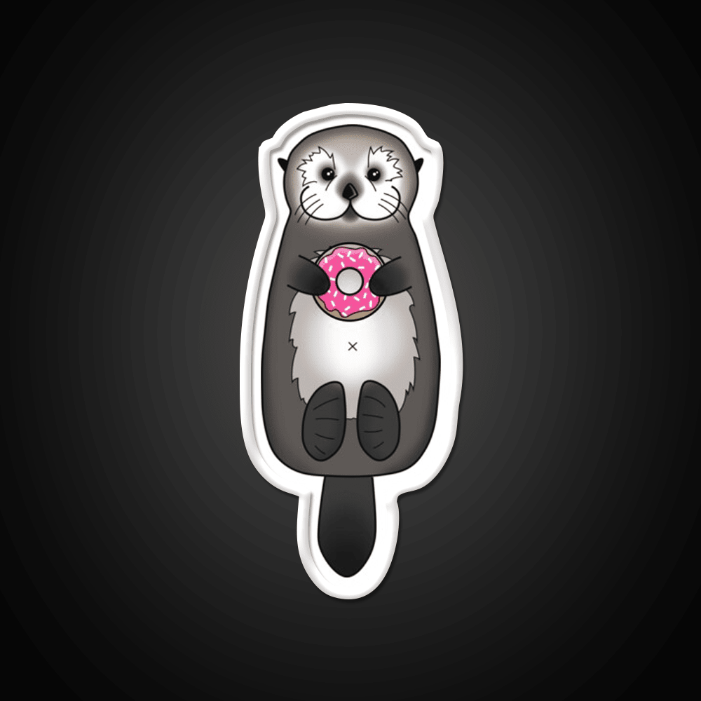 Sea Otter With Donut Otter Holding Doughnut Snack Food Led Neon Sign Rgb Color - Shineneon